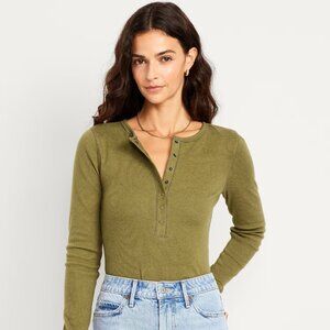 Old Navy Cozy Snug Crew-Neck Henley Avocado Oil (Green)- XS